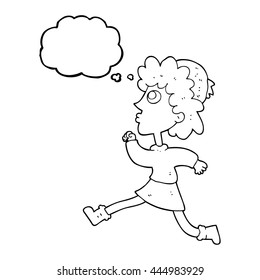 freehand drawn thought bubble cartoon running woman
