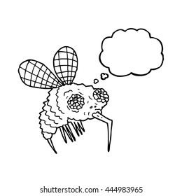 freehand drawn thought bubble cartoon fly