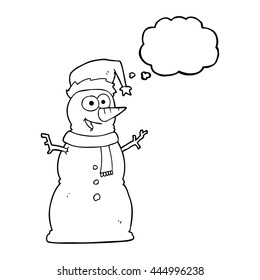 desenho à mão livre pensamento bolha desenho animado boneco de neve