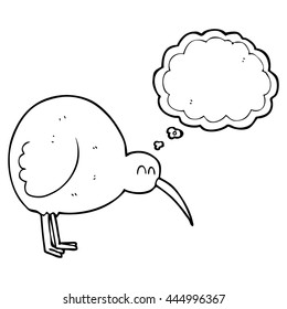 freehand drawn thought bubble cartoon kiwi bird