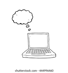 freehand drawn thought bubble cartoon laptop computer