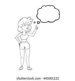 freehand drawn thought bubble cartoon gym woman