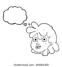 caricatura de burbuja de pensamiento dibujada a mano libre cara femenina