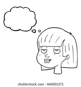 freehand drawn thought bubble cartoon female face