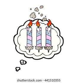 freehand drawn thought bubble textured cartoon birthday cake candles