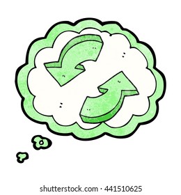 flechas de reciclaje de caricaturas con textura de burbuja de pensamiento dibujada a mano libre