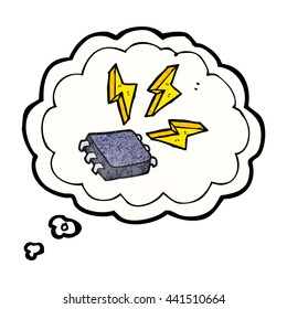 chip de computadora de dibujos animados con textura de burbuja de pensamiento dibujado a mano libre