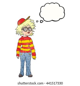 burbuja de pensamiento dibujada a mano libre textura caricatura geeky girl