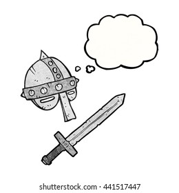 freehand gezeichnete Denkblase strukturierter Cartoon mittelalterlicher Helm