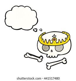 freehand drawn thought bubble textured cartoon skull wearing tiara