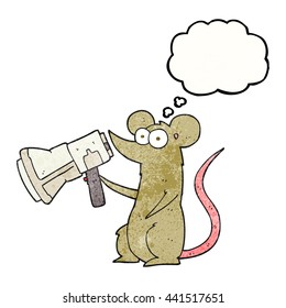 ratón de dibujos animados con textura de burbuja de pensamiento dibujado a mano libre con megáfono