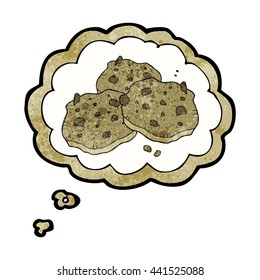 freehand drawn thought bubble textured cartoon chocolate chip cookies