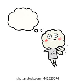freehand drawn thought bubble textured cartoon cute cloud head imp