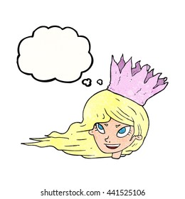 freehand drawn thought bubble textured cartoon woman with blowing hair