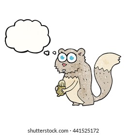 freehand drawn thought bubble textured cartoon angry squirrel with nut