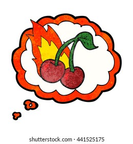 freehand drawn thought bubble textured cartoon flaming cherries