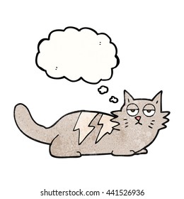 freehand drawn thought bubble textured cartoon cat