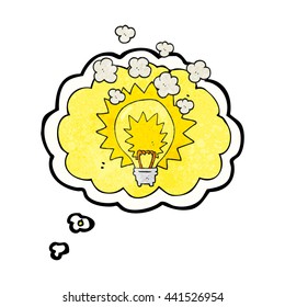 freehand drawn thought bubble textured cartoon light bulb shining
