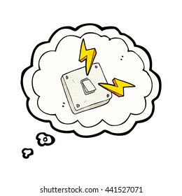 freehand drawn thought bubble textured cartoon sparking electric light switch