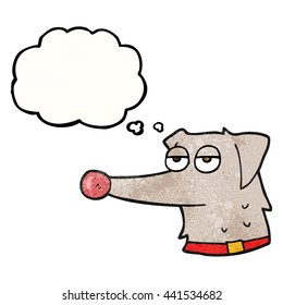 freehand drawn thought bubble textured cartoon dog with collar