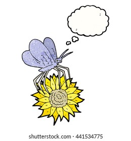burbuja de pensamiento dibujada a mano libre textura caricatura mariposa en flor