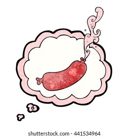 freehand drawn thought bubble textured cartoon squirting sausage