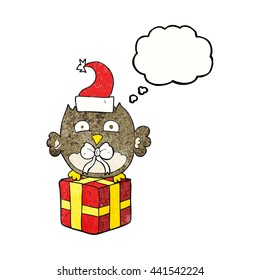 freehand drawn thought bubble textured cartoon christmas owl