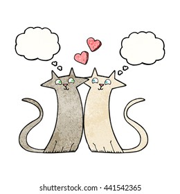 freehand drawn thought bubble textured cartoon cats in love