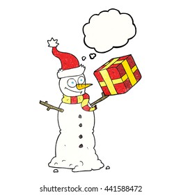 burbuja de pensamiento dibujada a mano libre texturizado caricatura de muñeco de nieve