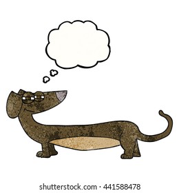 freehand drawn thought bubble textured cartoon dachshund