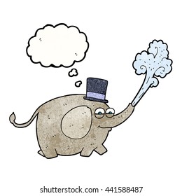 freehand drawn thought bubble textured cartoon elephant squirting water