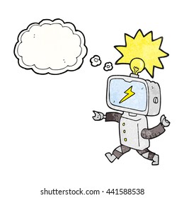 robot de dibujos animados con textura de burbuja de pensamiento dibujado a mano libre