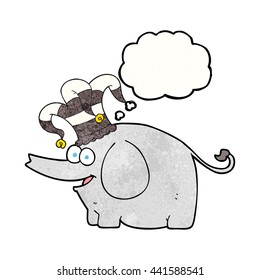 freehand drawn thought bubble textured cartoon elephant wearing circus hat