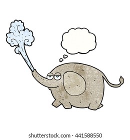 burbuja de pensamiento dibujada a mano libre texturando elefante de dibujos animados chorreando agua