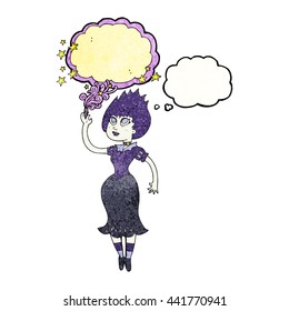 freehand drawn thought bubble textured cartoon vampire girl