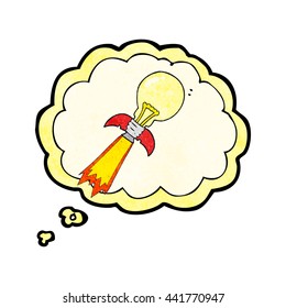 freehand drawn thought bubble textured cartoon lightbulb rocket ship