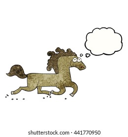 freehand drawn thought bubble textured cartoon running horse