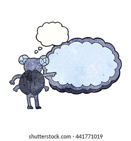 freehand drawn thought bubble textured cartoon pointing insect