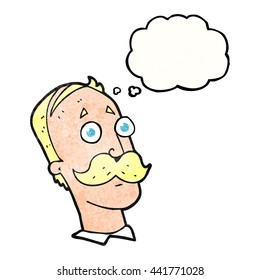 freehand drawn thought bubble textured cartoon man with mustache