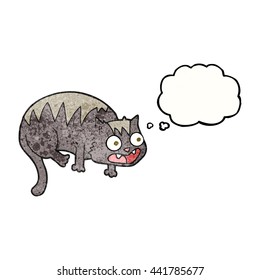 freehand drawn thought bubble textured cartoon cat