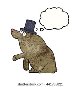 freehand drawn thought bubble textured cartoon bear in top hat