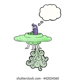 freehand drawn thought bubble textured cartoon flying saucer