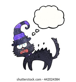 freehand drawn thought bubble textured cartoon scared black cat