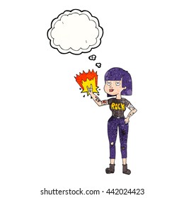 freehand drawn thought bubble textured cartoon rock girl