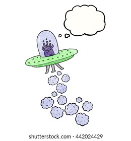 freehand drawn thought bubble textured cartoon flying saucer