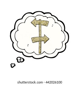 freehand drawn thought bubble textured cartoon wooden direction sign