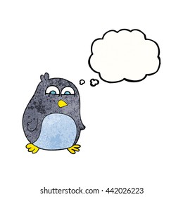 freehand drawn thought bubble textured cartoon penguin