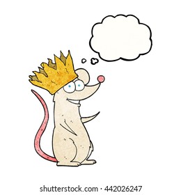 freehand drawn thought bubble textured cartoon mouse wearing crown