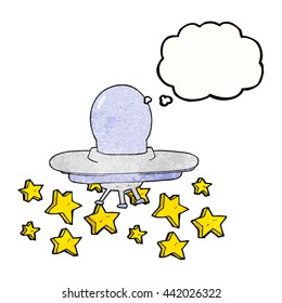freehand drawn thought bubble textured cartoon flying saucer