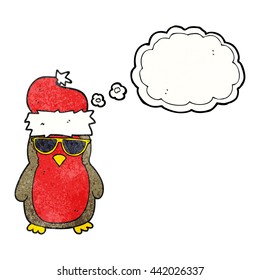 freehand drawn thought bubble textured cartoon cool christmas robin